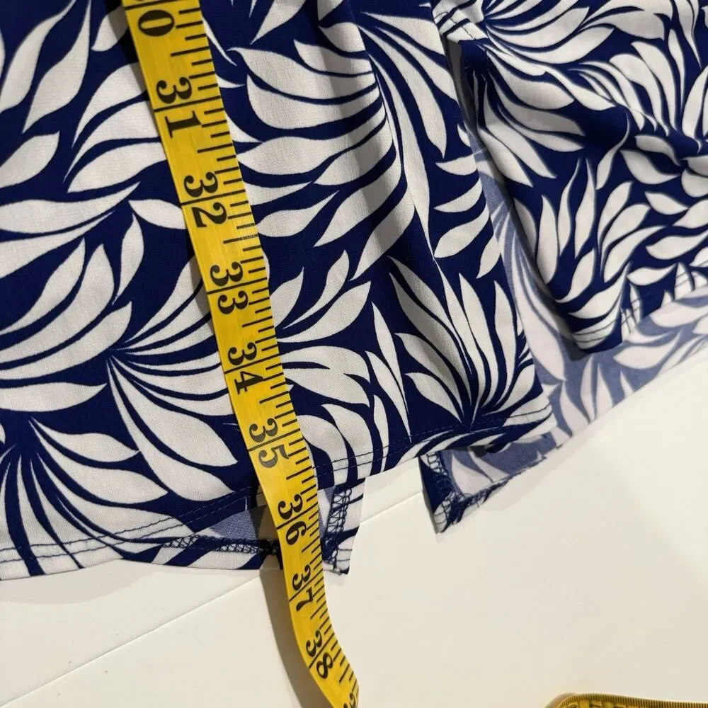 Susan Graver Blue White Tropical Palm Leaf Print Sleeveless Midi Dress 1X - Picture 5 of 7